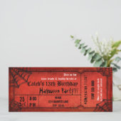 Oude Rood Halloween Feest Spinnenwebben Ticket Kaart (Staand voorkant)