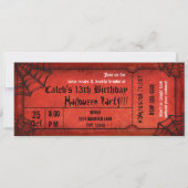 Oude Rood Halloween Feest Spinnenwebben Ticket Kaart (Voorkant)