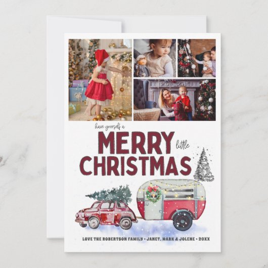 Oude Rood Kampeerwagen Kerst Foto Collage (Voorkant)