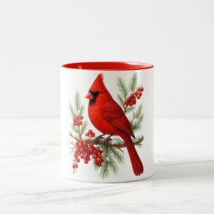 Oude Rood Kardinaal Vogel   Klassieke Winter Vogel Tweekleurige Koffiemok