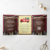 Oude Rood Kersttruck Hout QR-code Trouwen Drieluik Uitnodiging (Binnen)