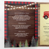 Oude Rood Kersttruck Hout QR-code Trouwen Drieluik Uitnodiging (Binnenzijde eerst)