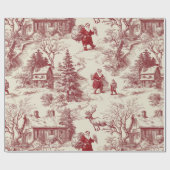 Oude Rood Toile Kerst Dorp - Sinterklaas Cadeaupapier (Vlak)