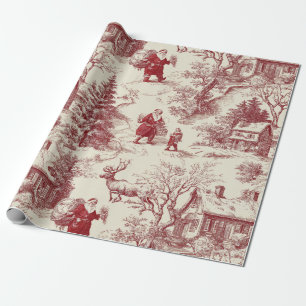 Oude Rood Toile Kerst Dorp - Sinterklaas Cadeaupapier