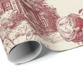 Oude Rood Toile Kerst Dorp - Sinterklaas Cadeaupapier (Rol Hoek)