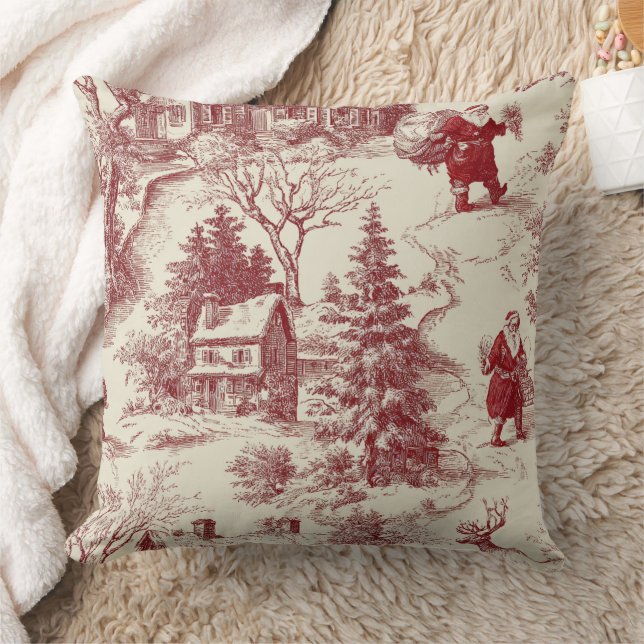 Oude Rood Toile Kerst Village - Sinterklaas Kussen (Deken)