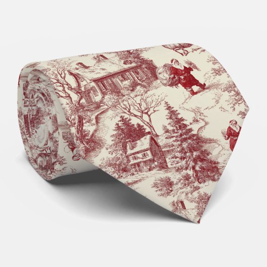 Oude Rood Toile Kerstmis Dorp - Sinterklaas Stropdas (Opgerold)