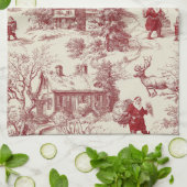 Oude Rood Toile Kerstmis Dorp - Sinterklaas Theedoek (Gevouwen)