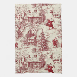 Oude Rood Toile Kerstmis Dorp - Sinterklaas Theedoek
