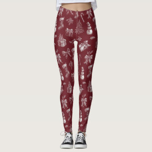Oude Rood Toile Kerstmis met Kousen (2) Leggings