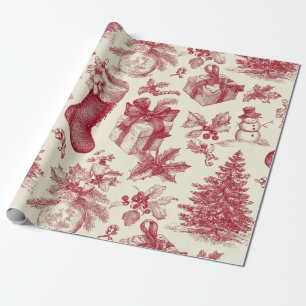 Oude Rood Toile Kerstpatroon met Kousen Cadeaupapier