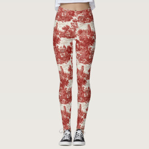 Oude Rood Toile Landschap Natuur Patroon Leggings