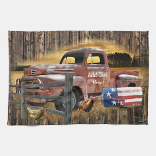 Oude Rood Truck Antieke Rood Truck Boerderij Truck Theedoek