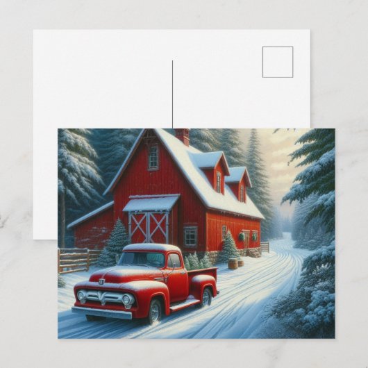 Oude Rood Truck en Schuur Ansichtkaart Feestdagenkaart (Voorkant / Achterkant)