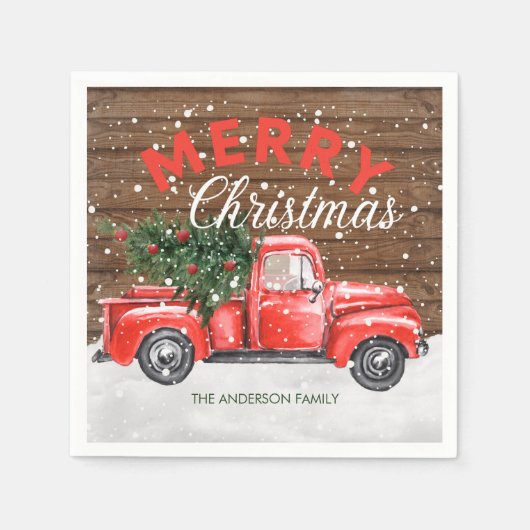 Oude Rood Truck Kerstmis Servet (Voorkant)