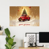 Oude Rood Truck met Kerstboom Poster (Thuiskantoor)