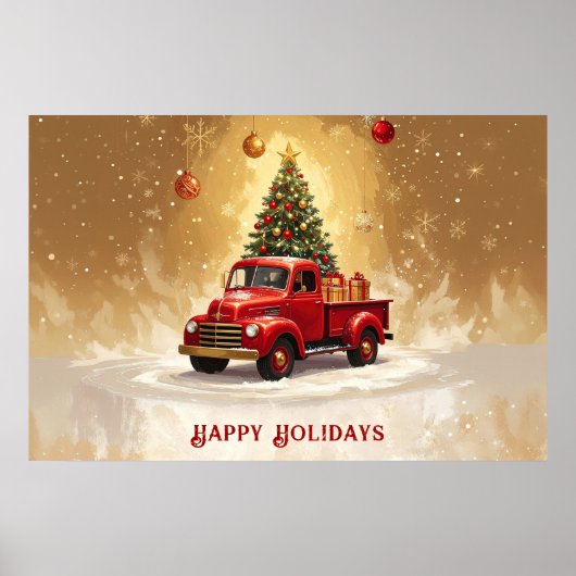 Oude Rood Truck met Kerstboom Poster (Voorkant)