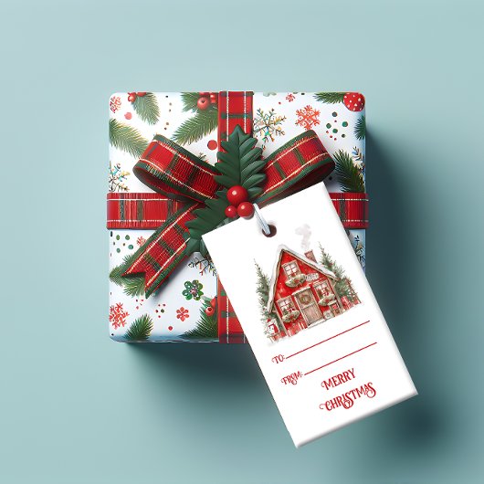 Oude Roode Schuurhuis Kerstmis | Cadeaulabel