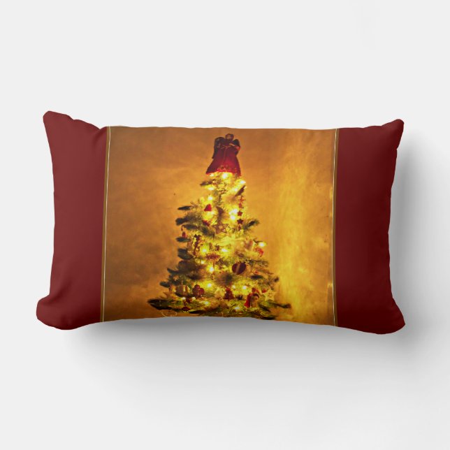 Oude roodwijn en gouden kerstboomkussen kussen (Voorkant)