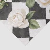 Oude Roos Bloemen Zwart Wit Diamant Patroon Tissuepapier (Detail)