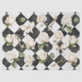 Oude Roos Bloemen Zwart Wit Diamant Patroon Tissuepapier (Voorkant)