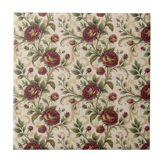 Oude Roos Bloemendrukpatroon - Bloemendesign Tegeltje (Voorkant)