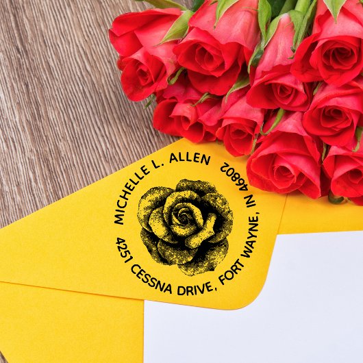 Oude Roos Bloemige Aangepaste Ronde Retouradres Rubberstempel
