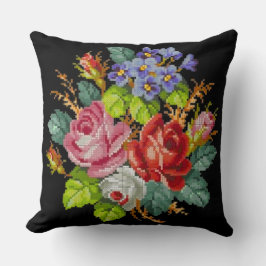 Oude Roos en Violet Bloemmotief Kruissteek Kussen