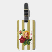 Oude Roos, Goud gestreepte Gepersonaliseerde Bagag Bagagelabel (Voorkant verticaal)