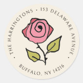Oude Roos Handgetekend Retouradres Ronde Sticker (Voorkant)