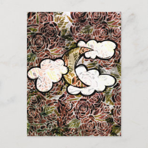 Oude Roos Maan Abstracte Rozen Maan kind Patroon Briefkaart