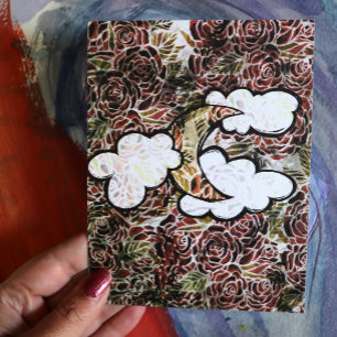 Oude Roos Maan Abstracte Rozen Maan kind Patroon Briefkaart