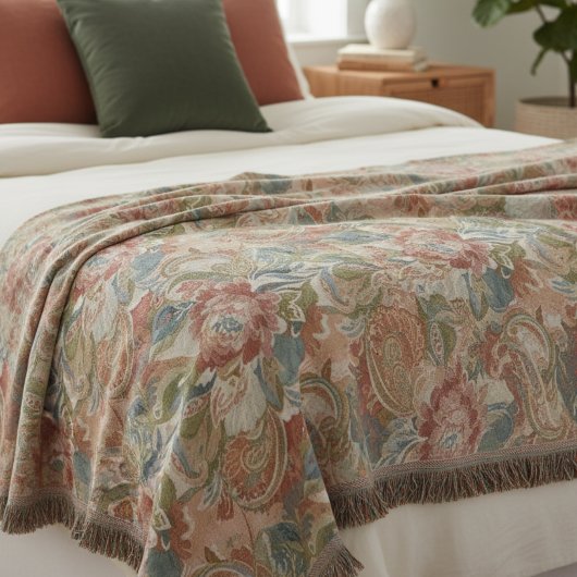 Oude Roos Paisley Botanische Weide Deken