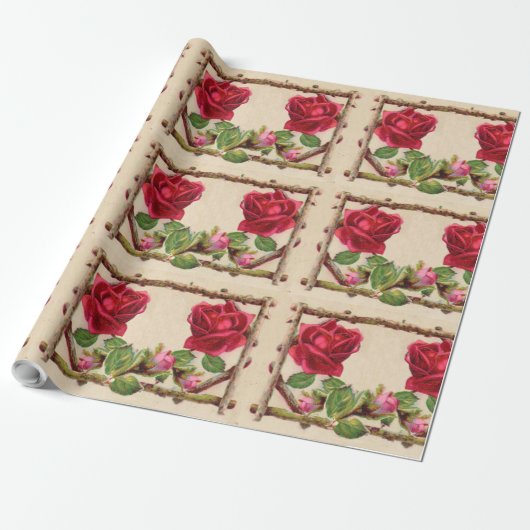 Oude roos roestige Victoriaanse Antieke Klassieker Cadeaupapier (Uitgerold)