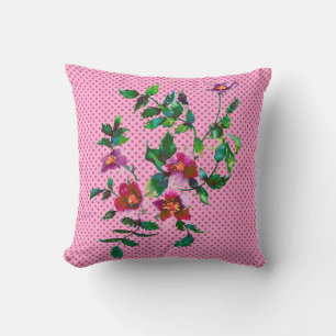 Oude roos - roze polka-stippen kussen