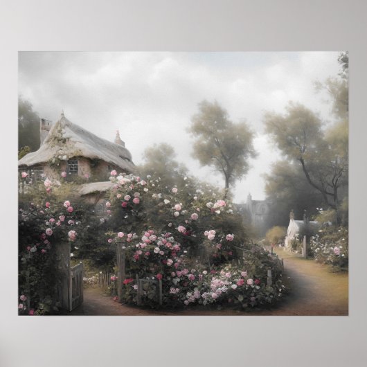 Oude roos voor Engelstalige huisjes -  kunst Poster (Voorkant)
