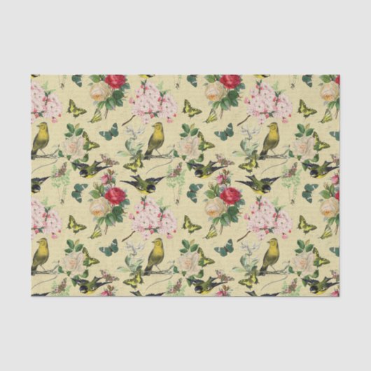 Oude Roses Vlinders & Vogels Patroon Tissuepapier (Voorkant)