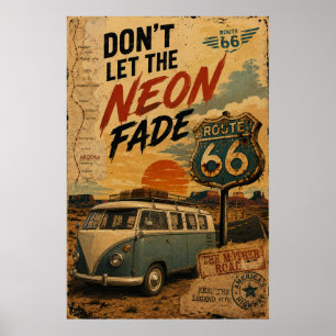 Oude Route 66 Arizona Camper Van Neon Wegkant Poster