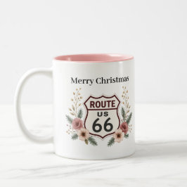 Oude Route 66 Kerst Bloemstuk Koffie Ochtenden Tweekleurige Koffiemok