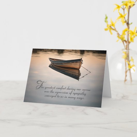 Oude Rowboat op Calm Lake Sympathie Dank u Kaart (Gele Bloem)