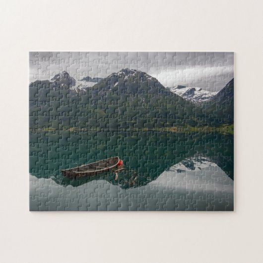 Oude rowboot met berdenreflectiepuzzel legpuzzel (Horizontaal)