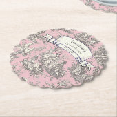 Oude roze bloemenprint toile de jouy grijs kartonnen onderzetters (Gekanteld)