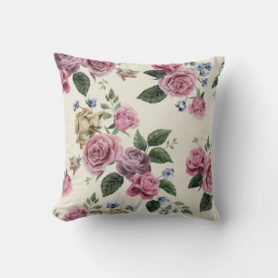 Oude roze en lavendel rozenbloemen in bloemmotief kussen