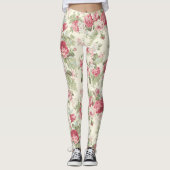 Oude Roze en Rode Roze op Cream Leggings (Voorkant)