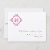 Oude roze initiële trouw-rsvp-reactie kaart (Voorkant)