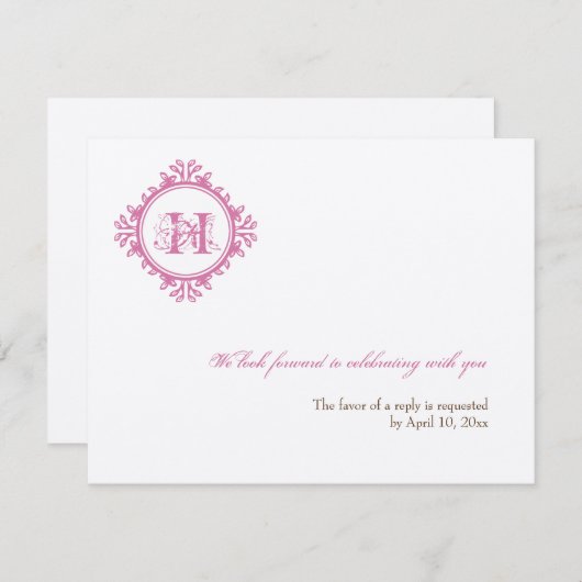Oude roze initiële trouw-rsvp-reactie kaart (Voorkant / Achterkant)