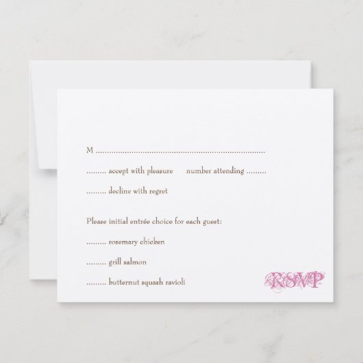 Oude roze initiële trouw-rsvp-reactie kaart (Achterkant)