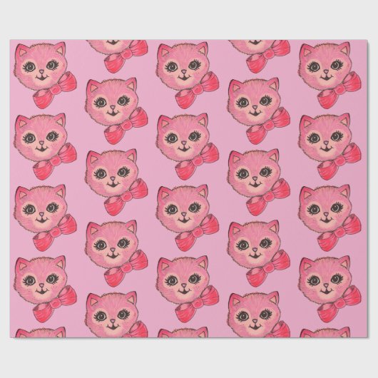 Oude Roze Inpakpapier met Kitty (Vlak)
