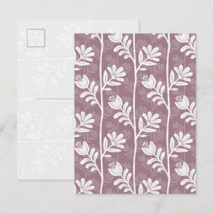 Oude Roze Mauve Botanische Silhouet met Bloemen Briefkaart