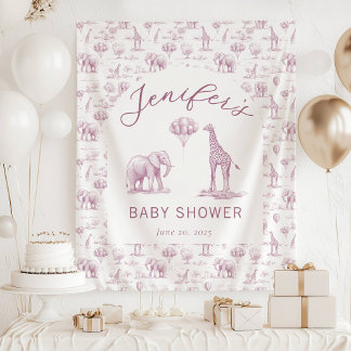 Oude Roze Meisje Baby Shower Banner Safari Toile Wandkleed